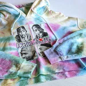 NWOT! TUPAC 90s Throwback Poetic Justice Tie-Dyed Cropped Fleece Hoodie